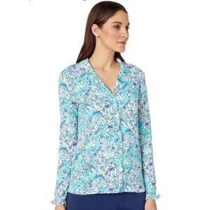 Lilly Pulitzer Ruffle PJ’s With Long Bottoms Melon Fig Tint Monkey Sea Size M.